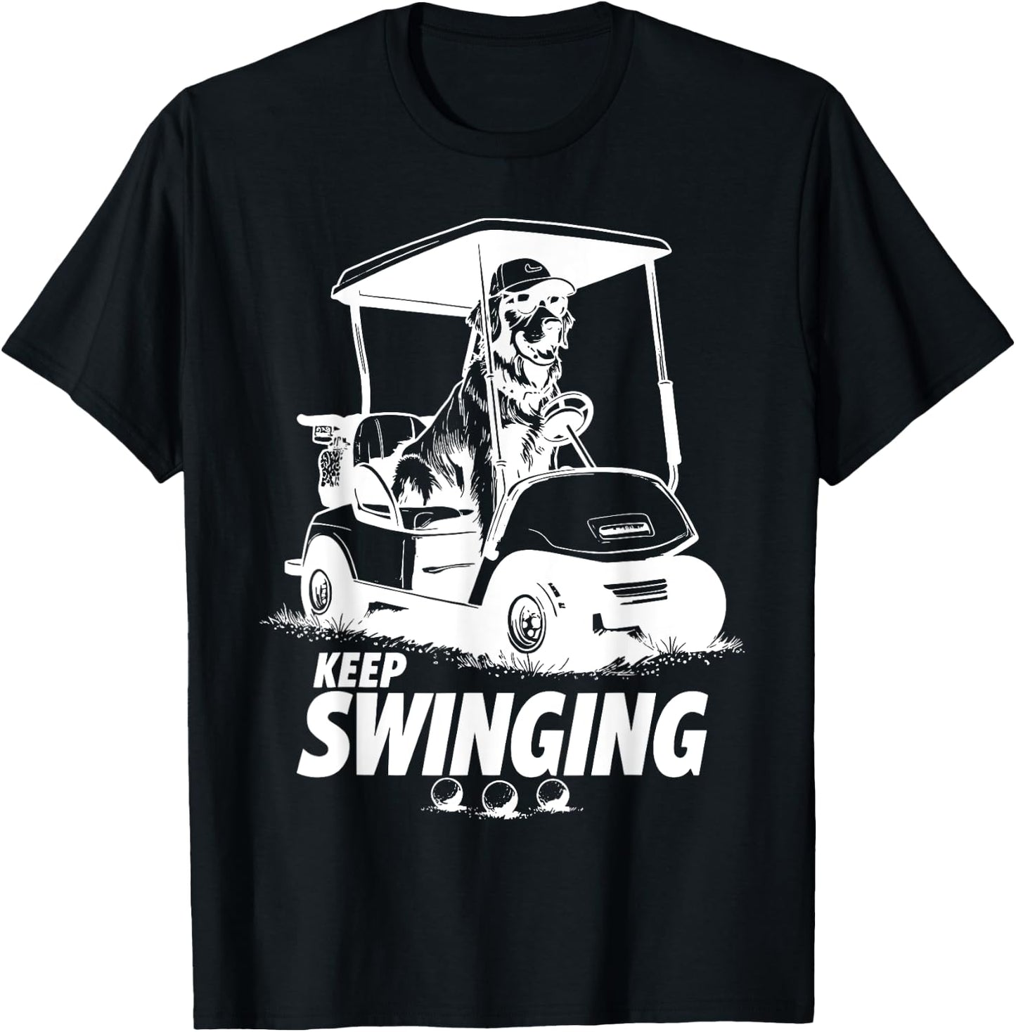 Swinging Golf Cart Dog Golden Retriever Golfer Dog Owner T-Shirt - T-Shirt | Black