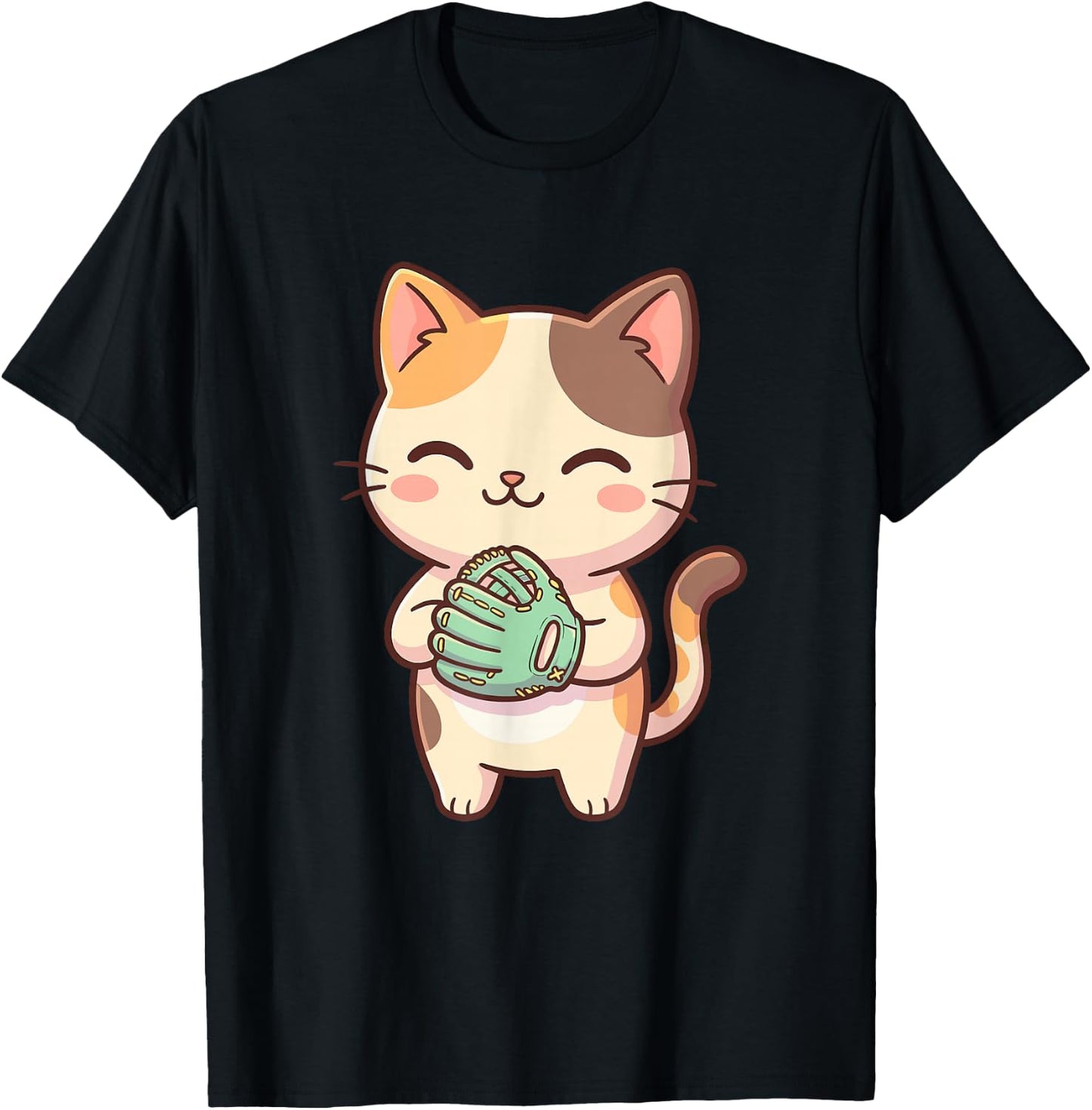Cute Kawaii Cat Softball T-Shirt - T-Shirt | Black