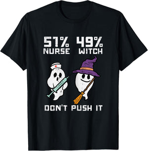 Halloween 51 Percent Nurse Witch Fun Costume Scrub Top Women T-Shirt - T-Shirt | Black