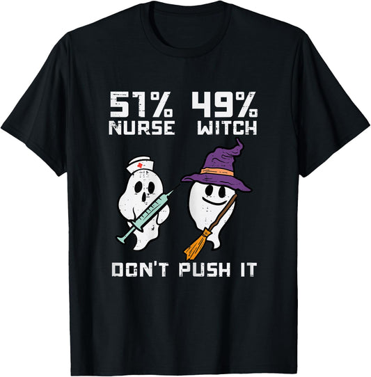 Halloween 51 Percent Nurse Witch Fun Costume Scrub Top Women T-Shirt - T-Shirt | Black