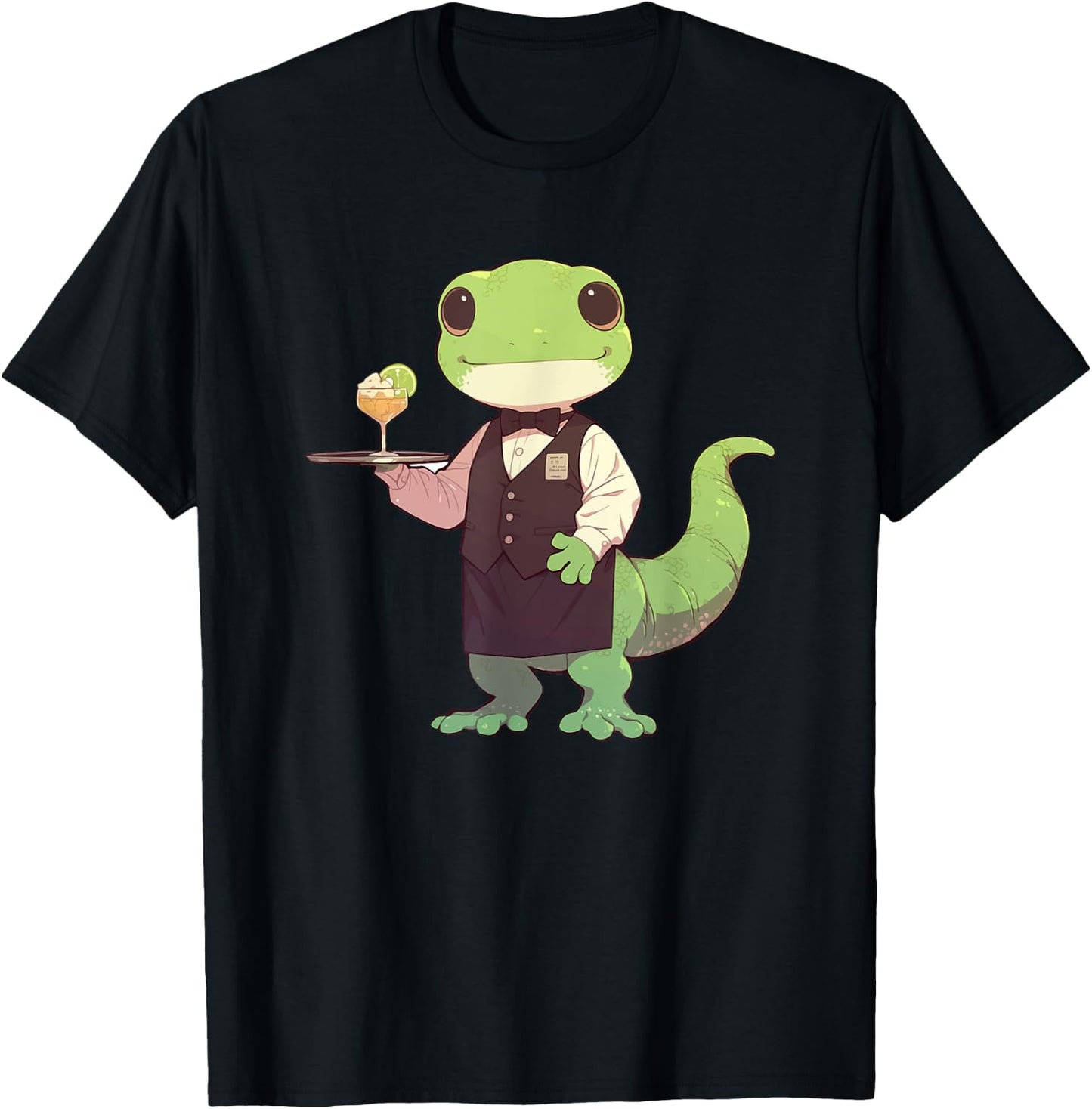 Lizard Restaurant Waiter Gecko Wildlife Animal T-Shirt - T-Shirt | Black