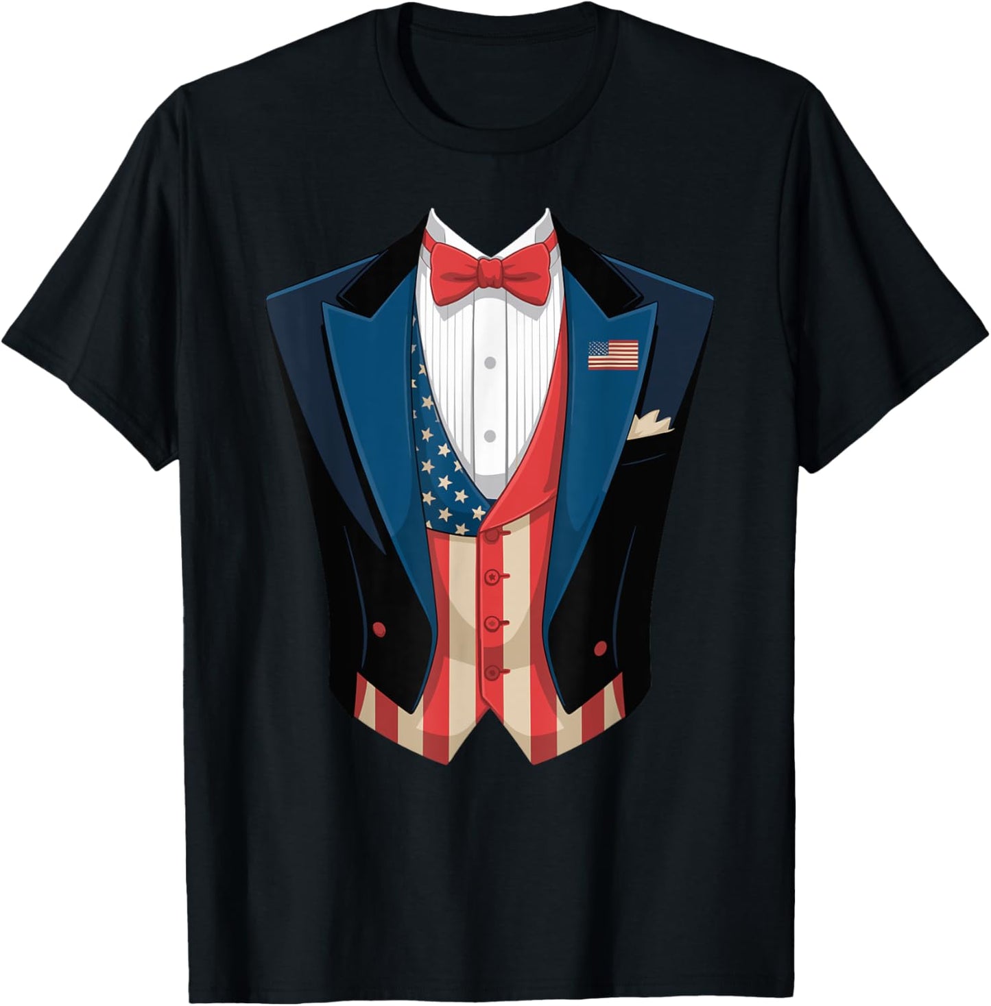 American Flag Tuxedo Costume Funny 4th of July USA T-Shirt - T-Shirt | Black