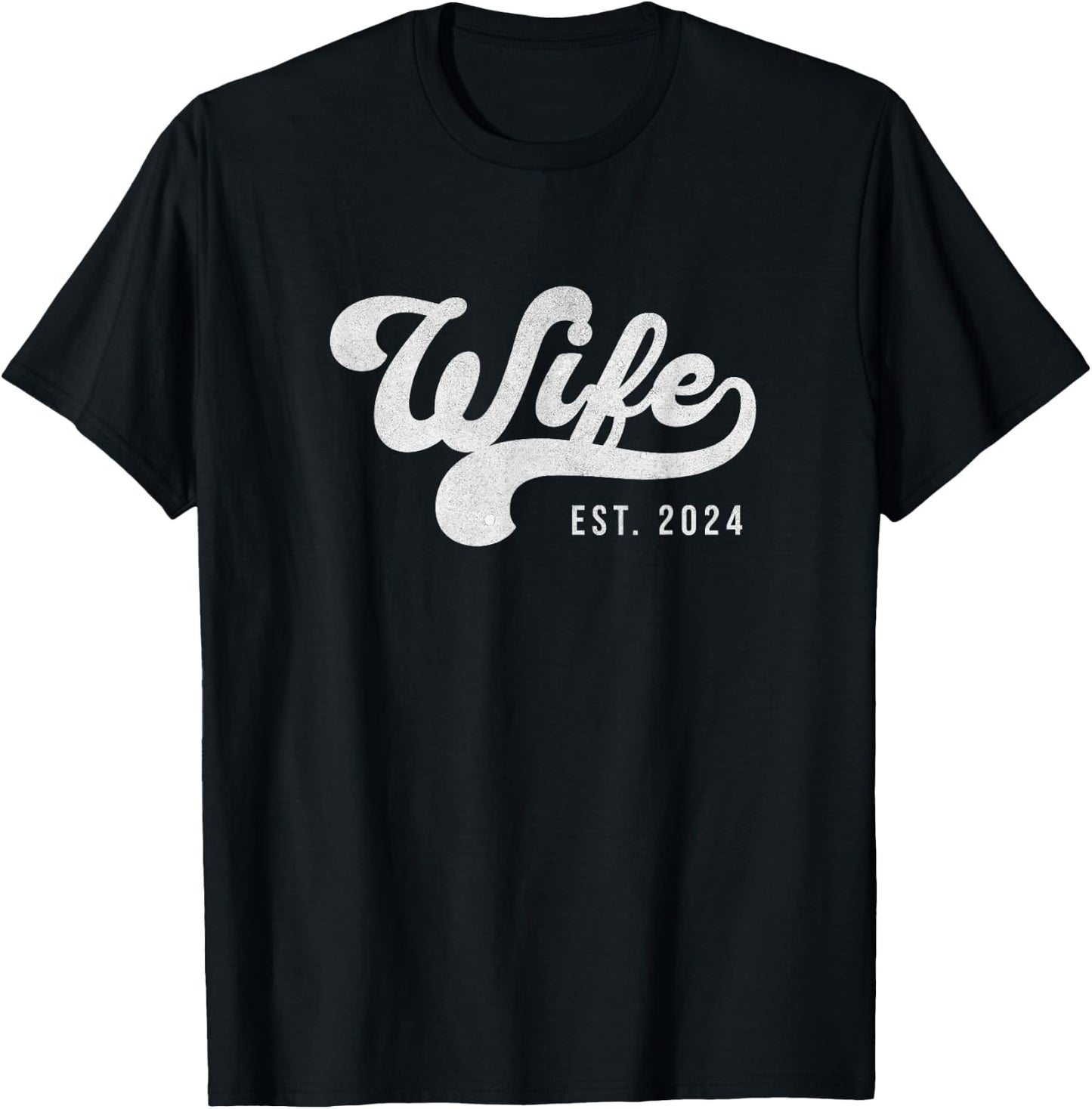 Wife Est. 2024 Married Couple Vintage Matching Wedding T-Shirt - T-Shirt | Black