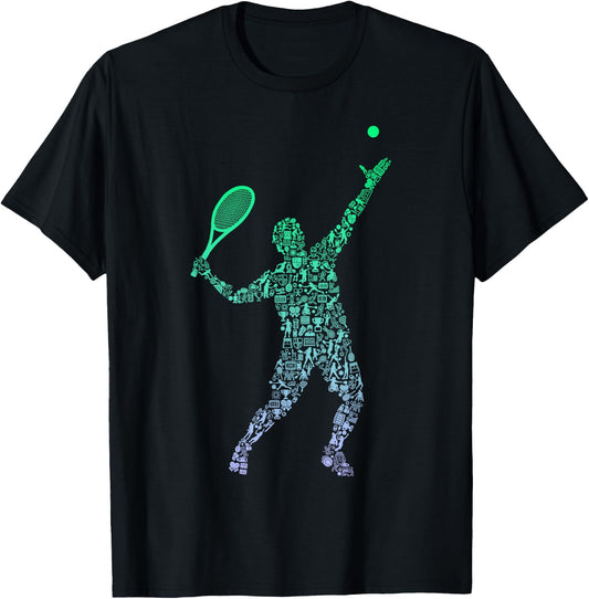 Tennis Collage Silhouette Tennis Player Gear | Tennis T-Shirt - T-Shirt | Black