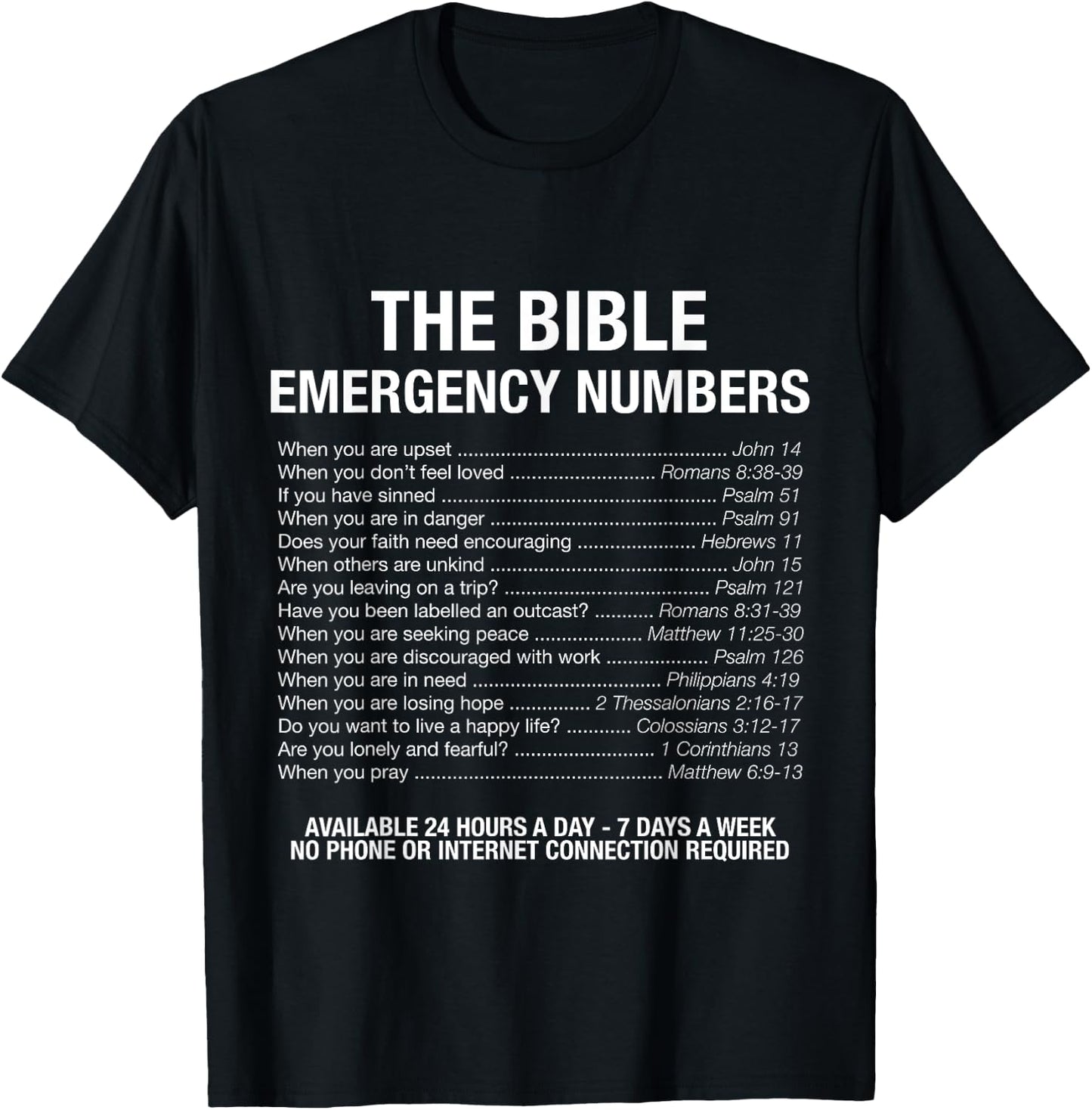 The Bible Emergency Numbers T-Shirt - T-Shirt | Black