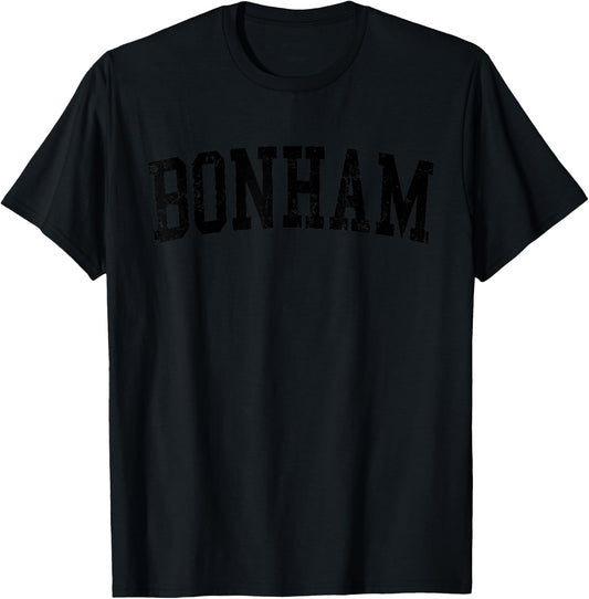 Vintage Bonham TX Distressed Black Varsity Style T-Shirt - T-Shirt | Black