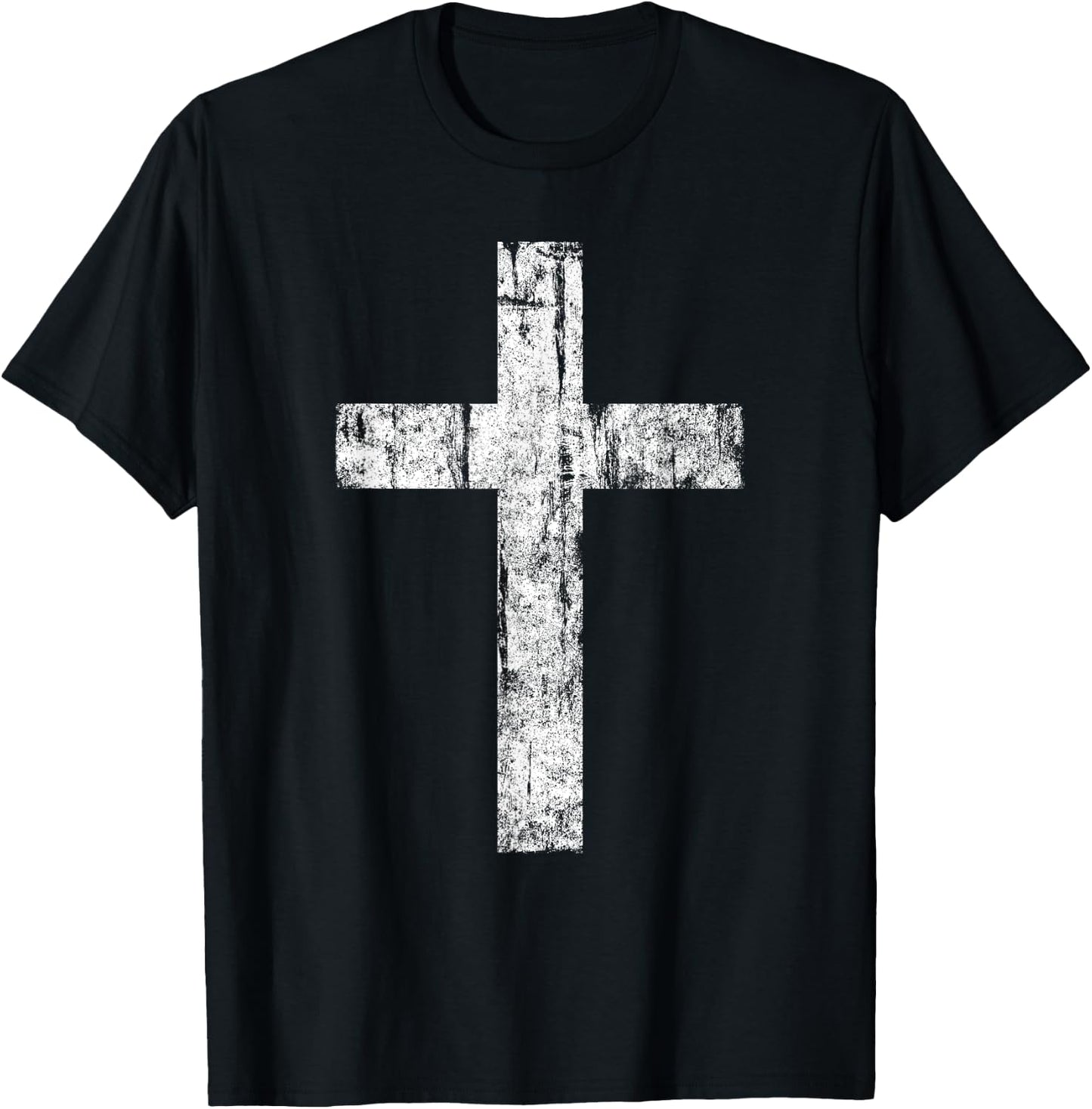 Cross Distressed Style Inspirational Christian Faith T-Shirt - T-Shirt | Black