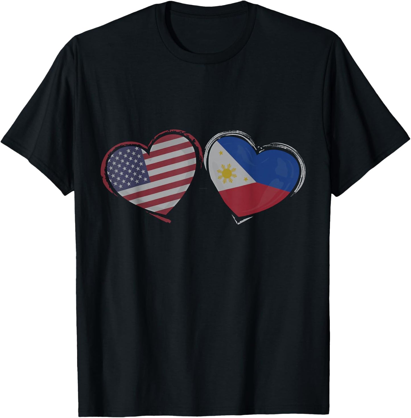 USA Philippines Flag Heart Valentines Day Filipino American T-Shirt - T-Shirt | Black