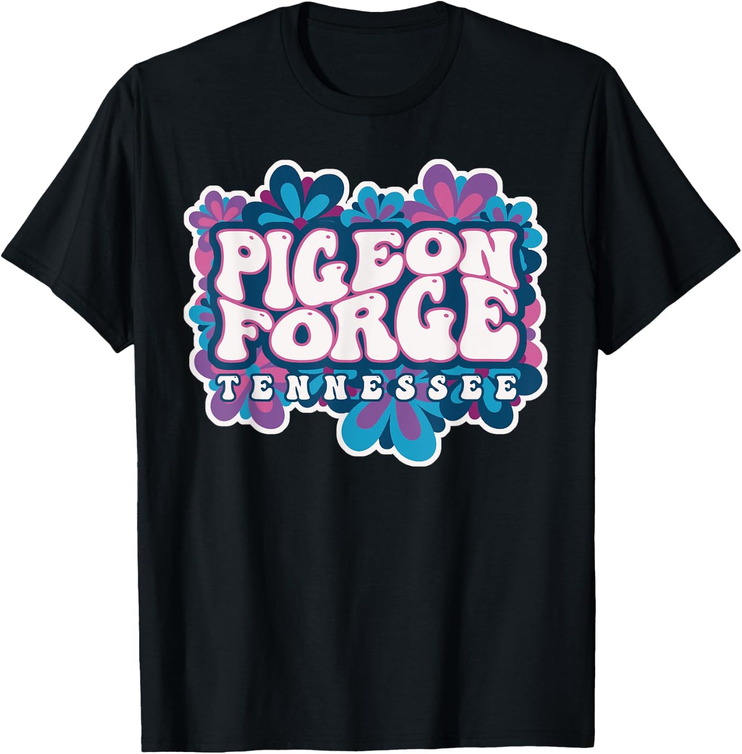 Pigeon Forge Tennessee Travel Hippie 70s Groovy Wavy Text T-Shirt - T-Shirt | Black