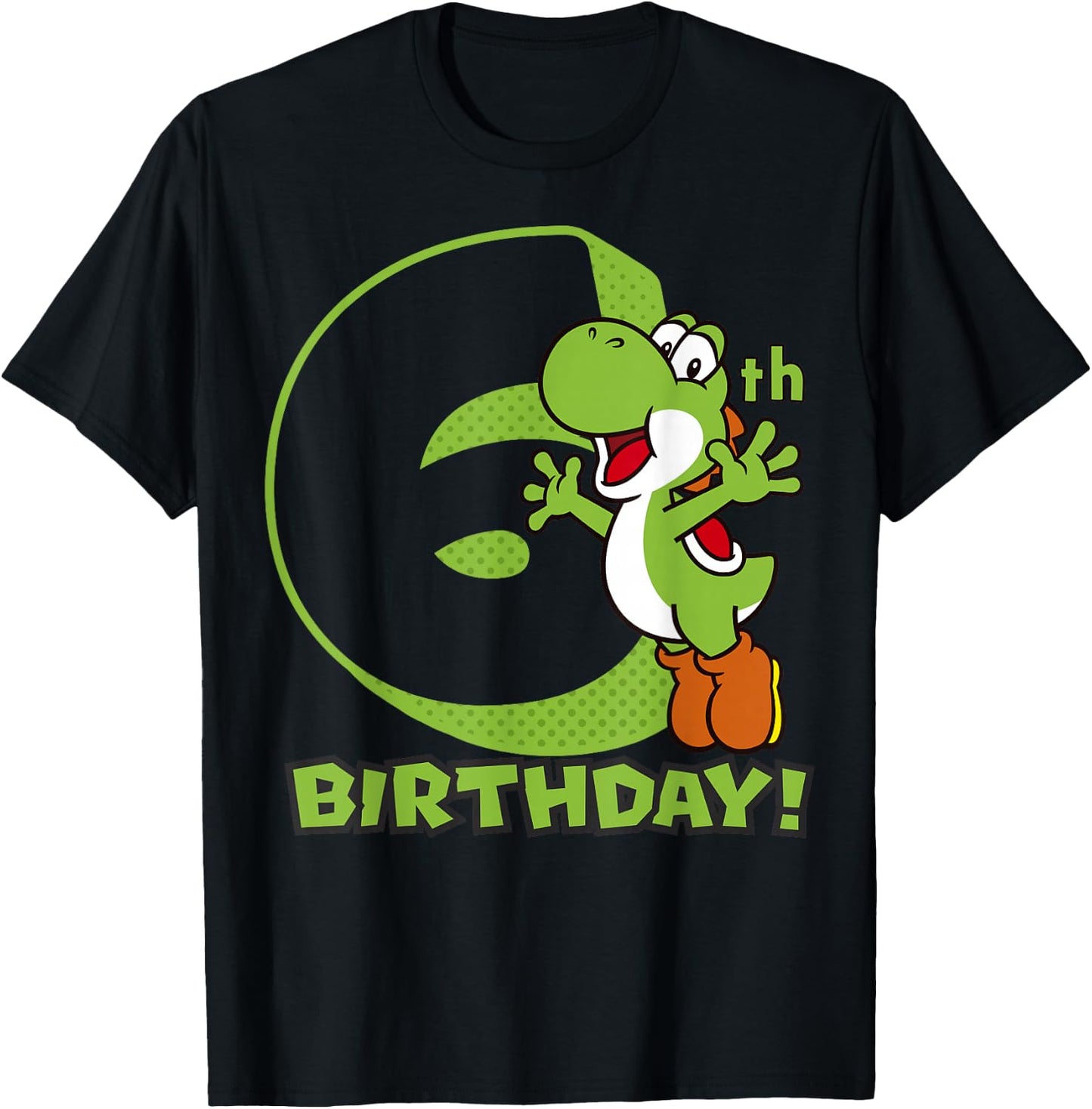 Super Mario Yoshi 6th Birthday Action Portrait T-Shirt - T-Shirt | Black