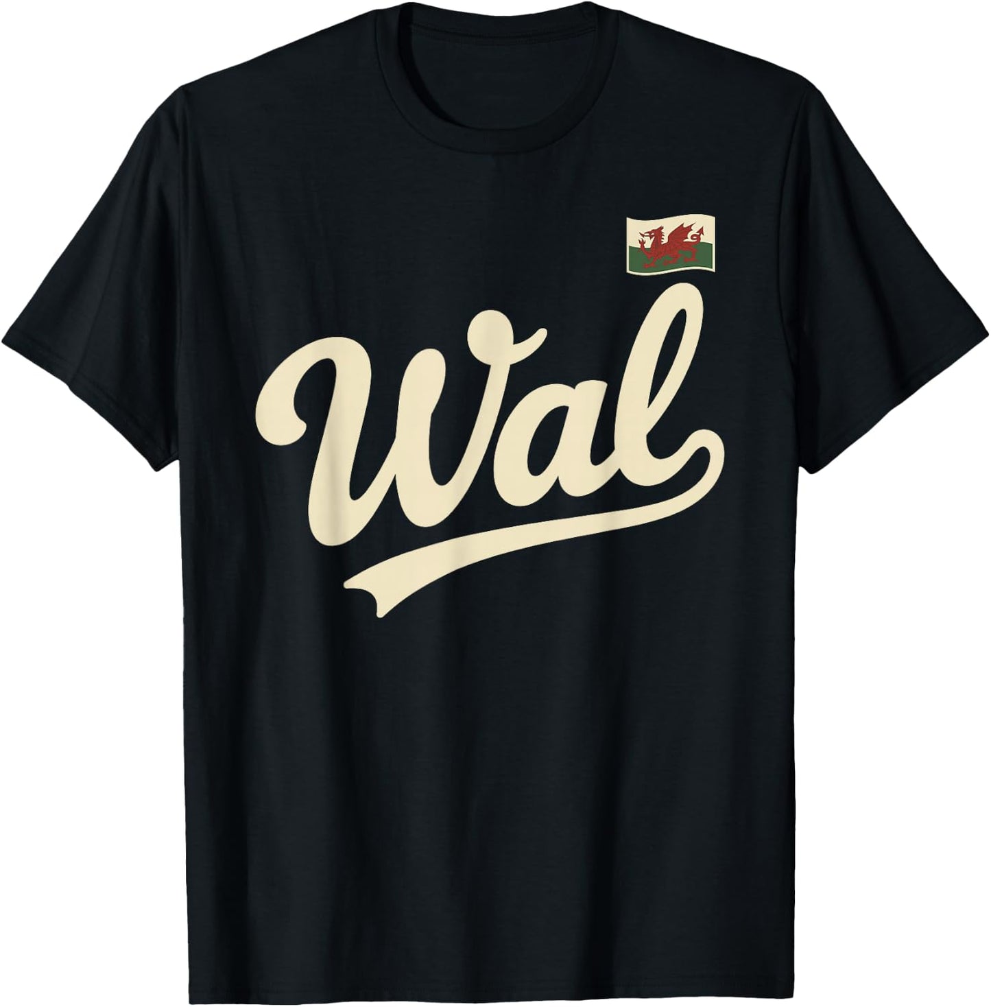 Wales Vintage Script Fan T-Shirt - T-Shirt | Black
