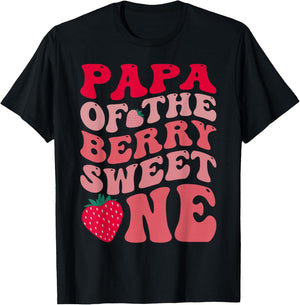 Papa Of The Berry Sweet One Strawberry First Birthday T-Shirt - T-Shirt | Black