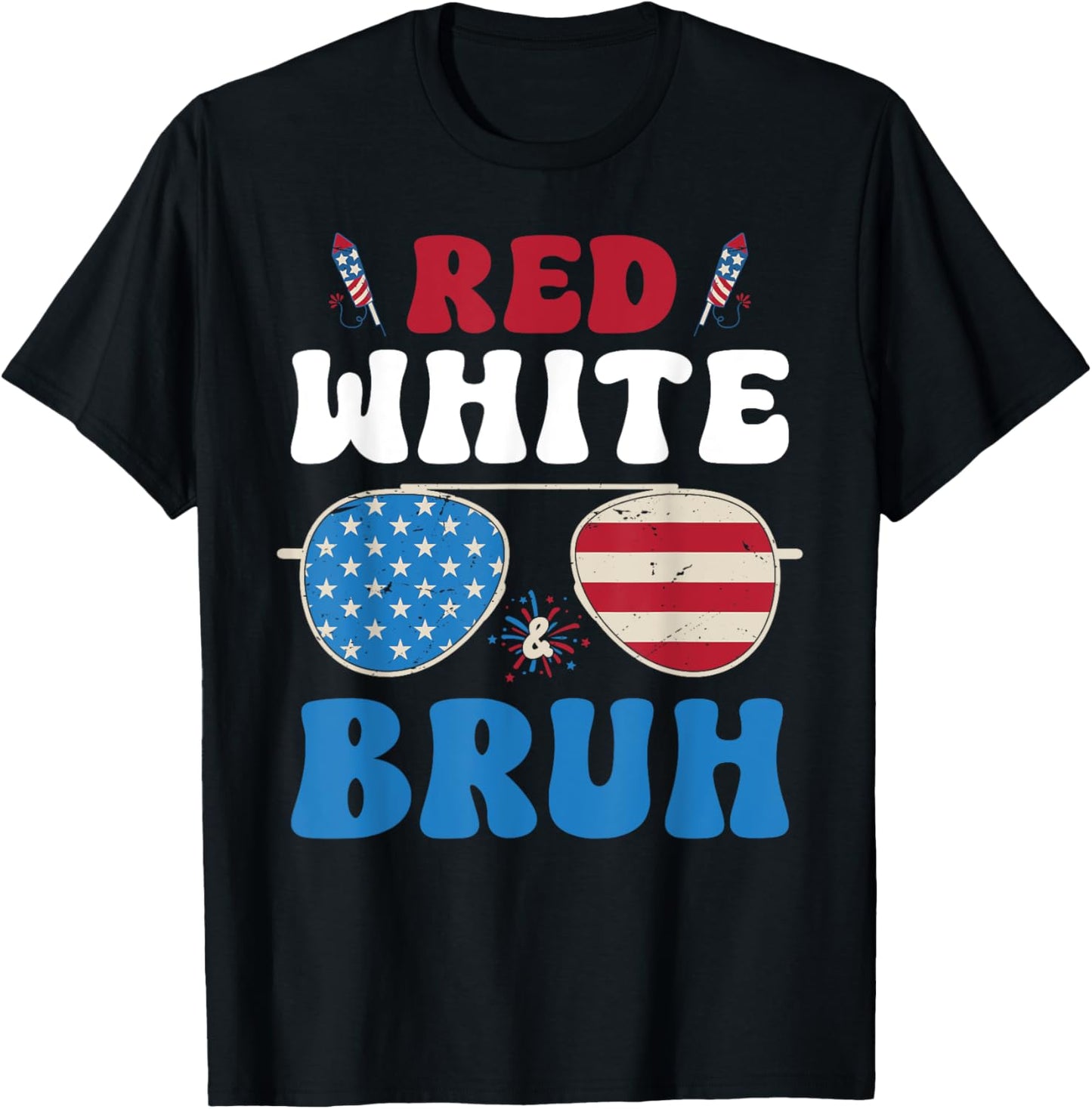 Red White and Bruh Patriotic Boys 4th of July 2025 Fun Kids T-Shirt - T-Shirt | Black