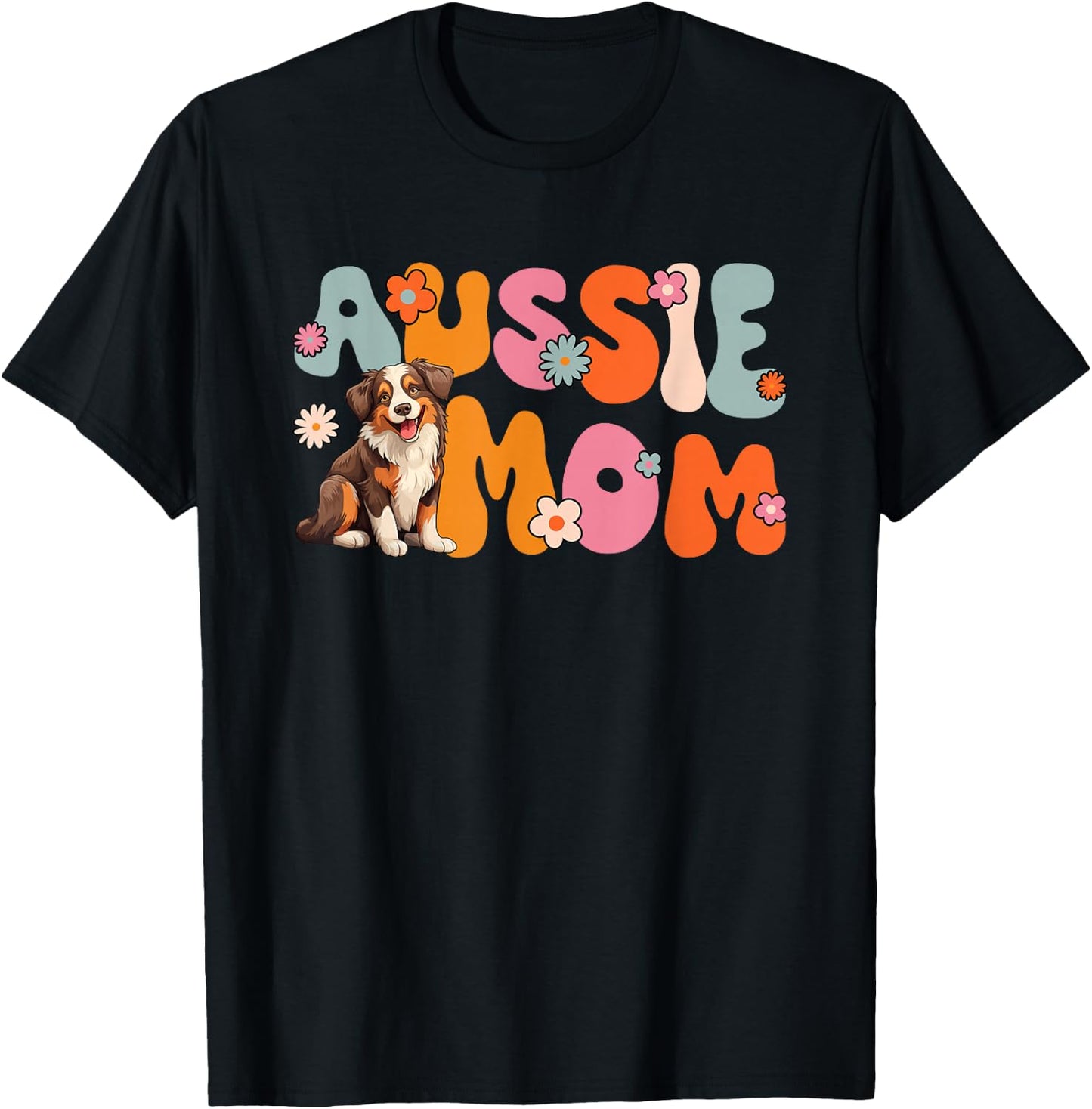 Australian Shepherd Red Tri Groovy Aussie mom T-Shirt - T-Shirt | Black