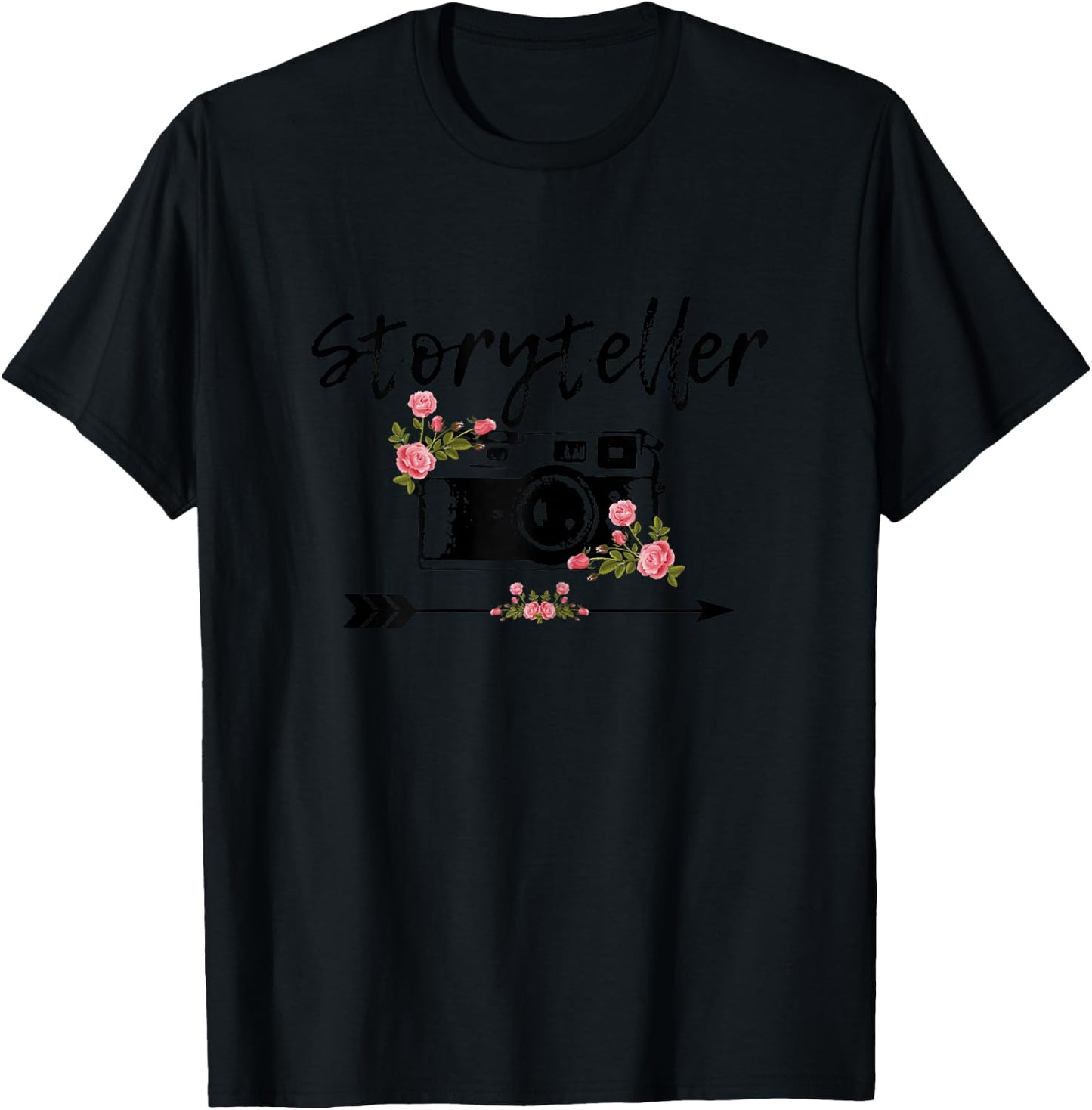 Photographer Story Plate Vintage Floral Camera Photography T-Shirt - T-Shirt | Black