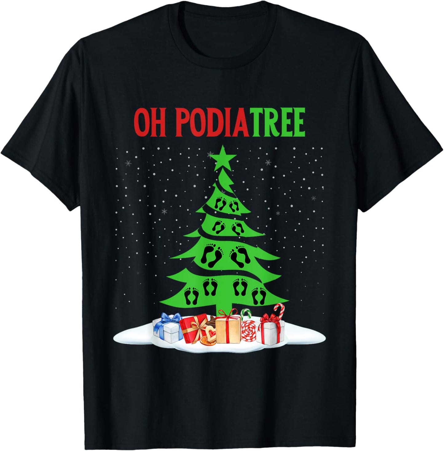 Oh Podiatree Funny Podiatry Christmas Shirt Staff Squad T-Shirt - T-Shirt | Black