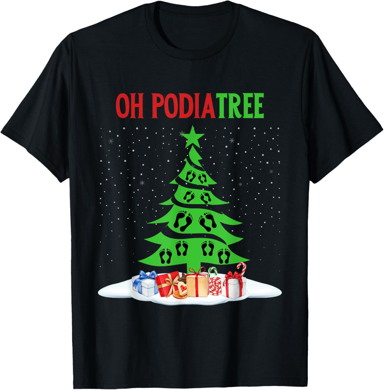 Oh Podiatree Funny Podiatry Christmas Shirt Staff Squad T-Shirt - T-Shirt | Black