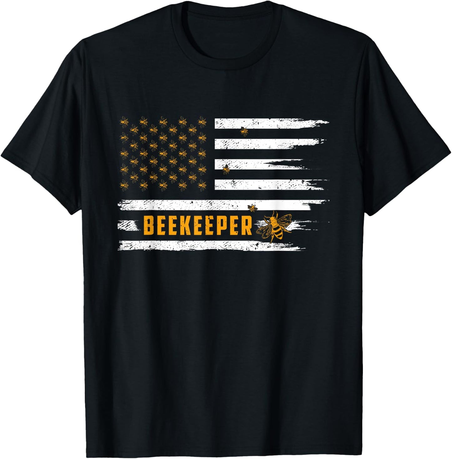 Beekeeping American Flag Honeycomb Honey Bees Beekeeper T-Shirt - T-Shirt | Black