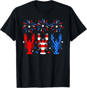 4th Of July Crawfish American Flag Red White Blue Fireworks T-Shirt - T-Shirt | Black