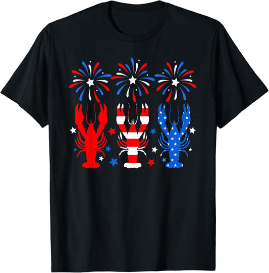 4th Of July Crawfish American Flag Red White Blue Fireworks T-Shirt - T-Shirt | Black