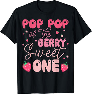 Pop Pop Of The Berry Sweet One Strawberry First Birthday T-Shirt - T-Shirt | Black