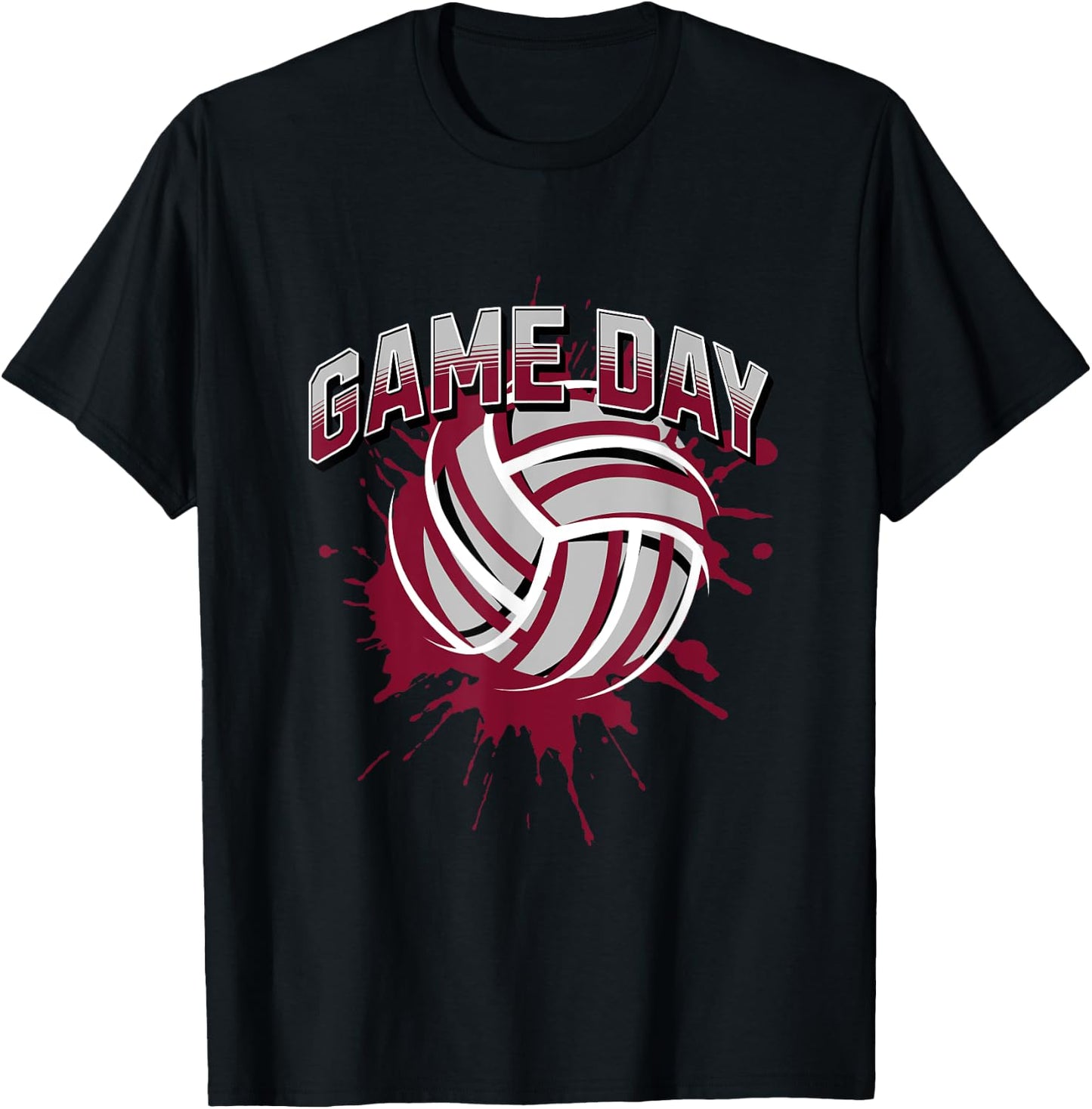 Volleyball Parents Team Game Day Maroon & White Art T-Shirt - T-Shirt | Black