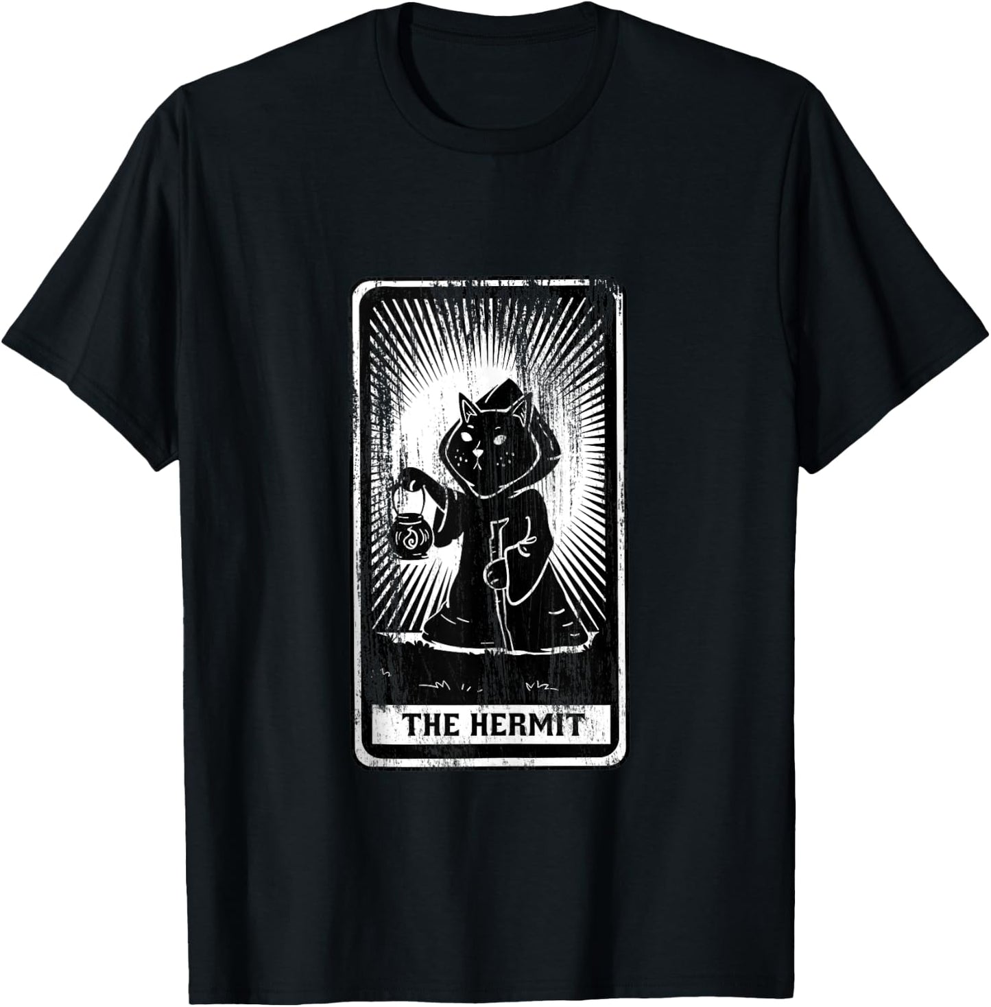 Black Cat Hermit Tarot Card T-Shirt - T-Shirt | Black