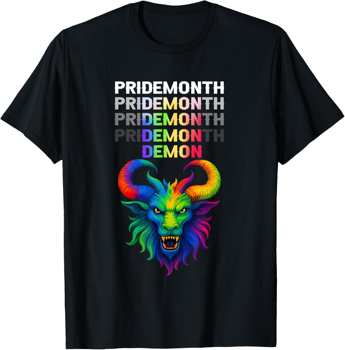 Pride Month Demon Baphomet Goat Psychedelic Mythical Outfit T-Shirt - T-Shirt | Black