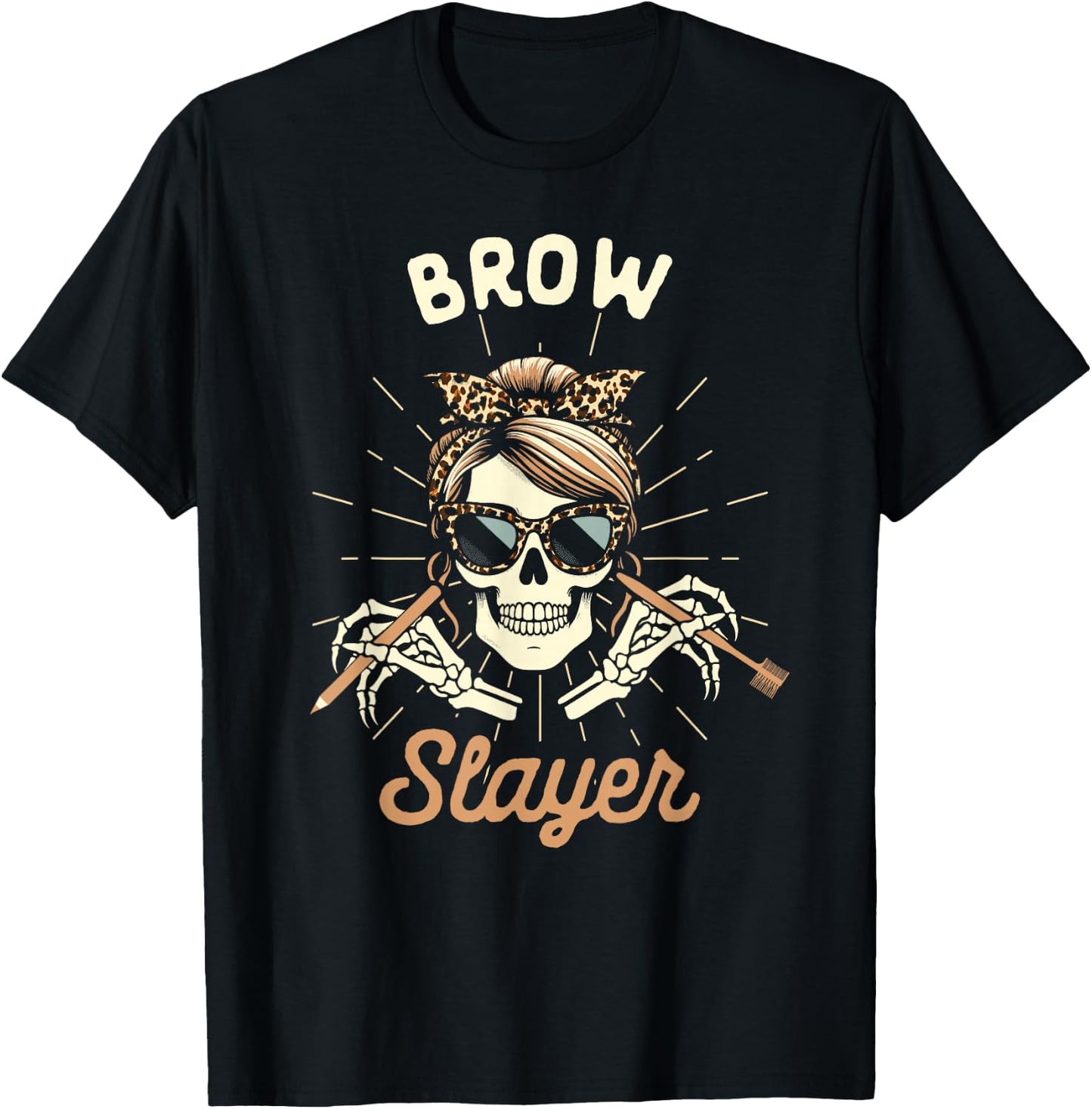 Brow Artist Esthetician Microblading Skeleton Brow Slayer T-Shirt - T-Shirt | Black