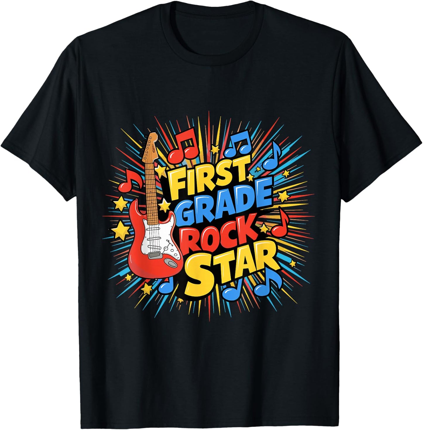First Grade Rockstar Teacher Student Men Women Boys Girls T-Shirt - T-Shirt | Black