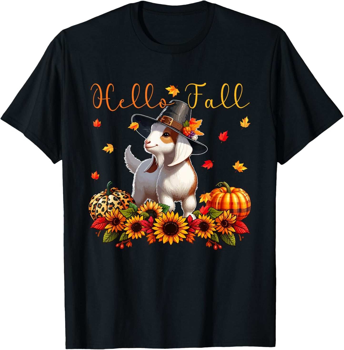 Fall Thanksgiving Goat Costume Autumn Leopard Pumpkins T-Shirt - T-Shirt | Black