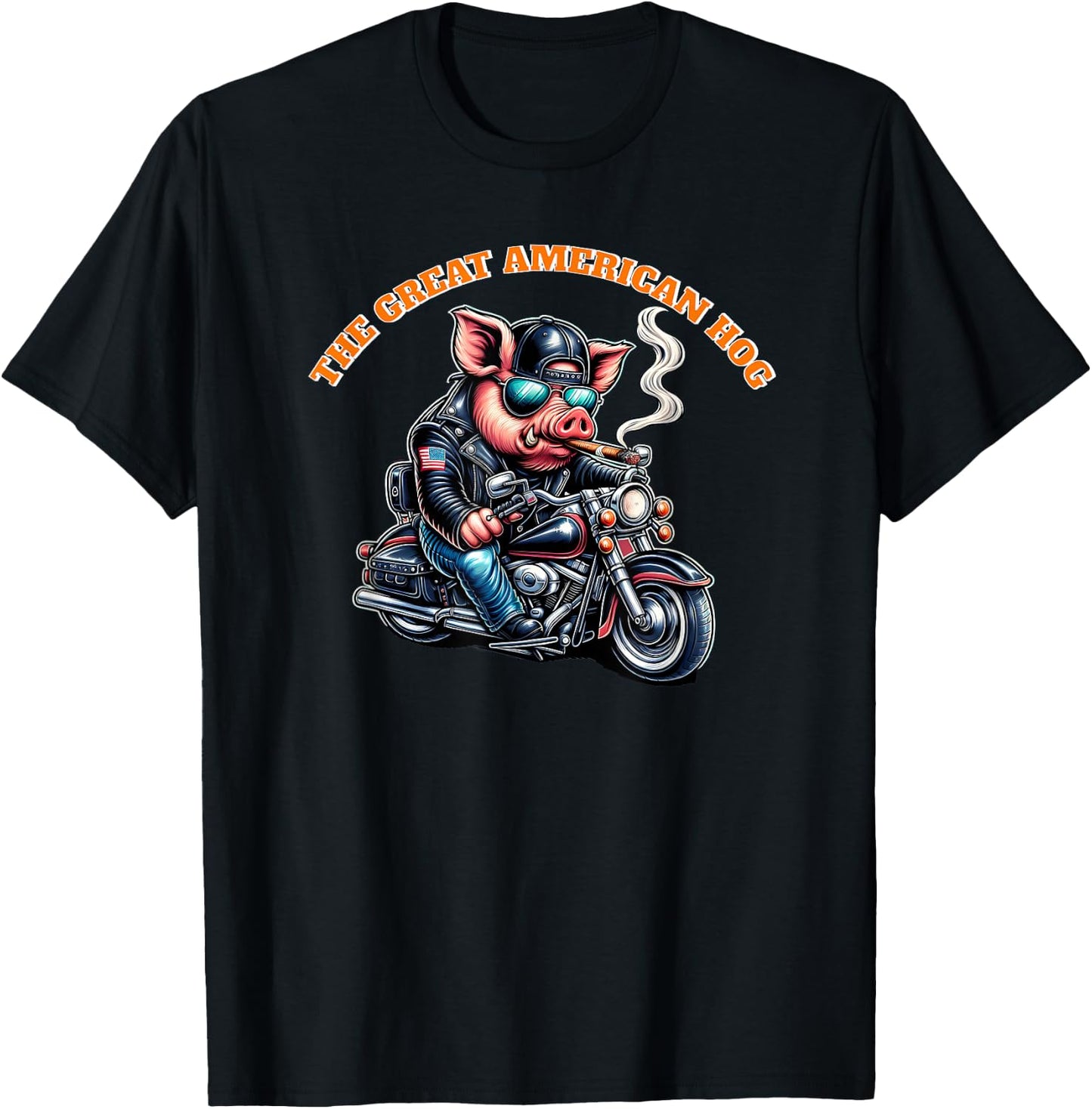 The Great American Hog Funny Smoking Pig Motorcycle Rally T-Shirt - T-Shirt | Black