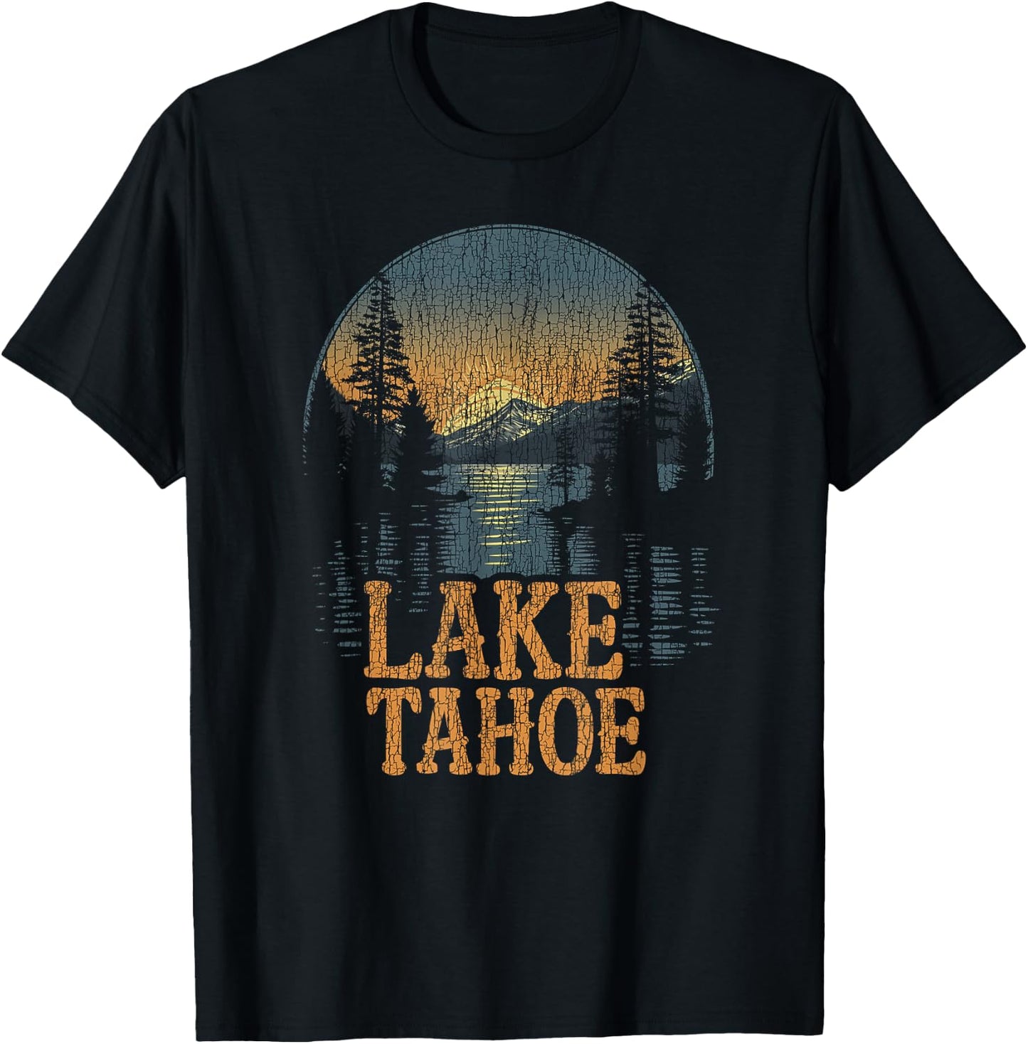 Lake Tahoe -California Mountain Vintage Men Women Kids Retro T-Shirt - T-Shirt | Black