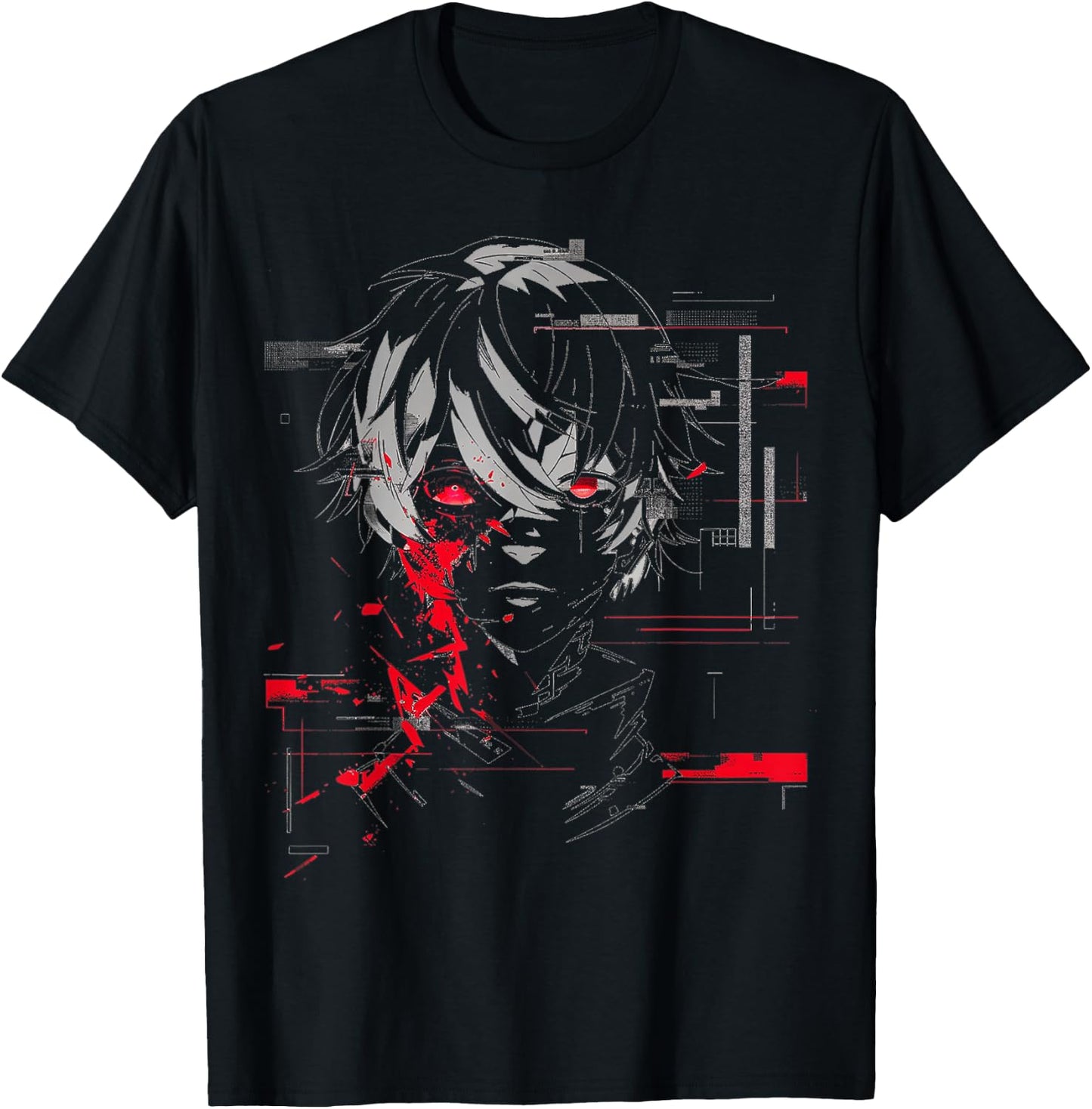 Anime Manga Motif Red-Eyes Artwork Anime T-Shirt - T-Shirt | Black