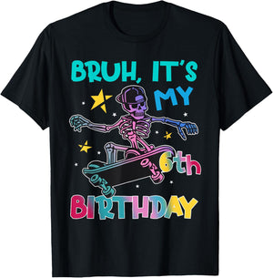 6th Birthday Skeleton Skateboard Skater Boys Kids 6 Year Old T-Shirt - T-Shirt | Black