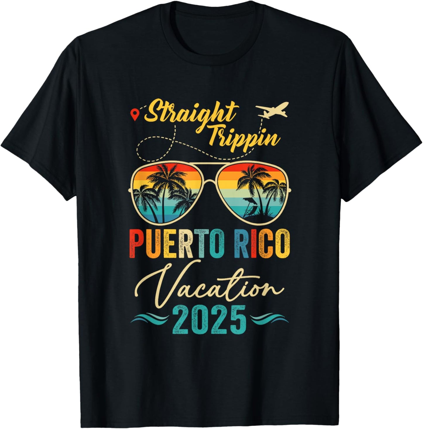Straight Trippin Puerto Rico 2025 Family Summer Vacation T-Shirt - T-Shirt | Black