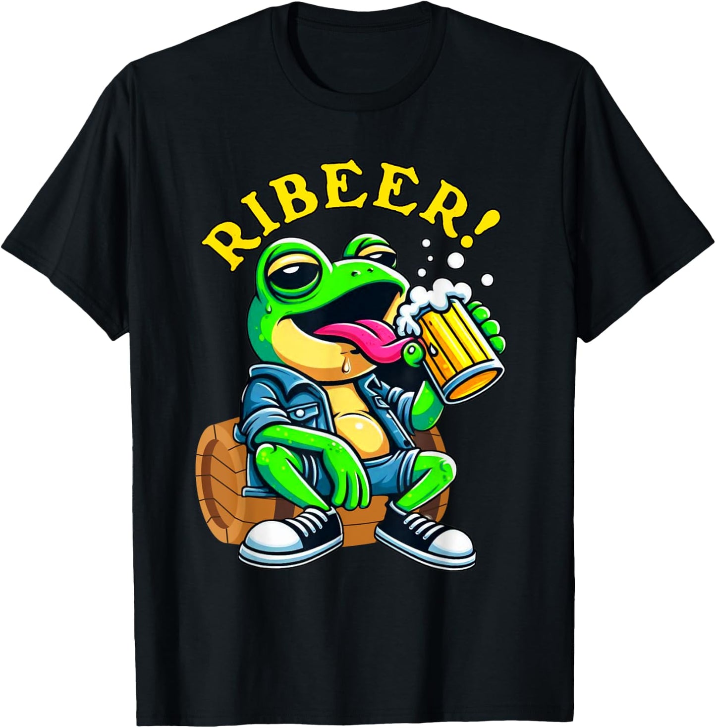 Drunk Frog Drinking Beer Ribeer Funny Beer Drinkers Frog T-Shirt - T-Shirt | Black