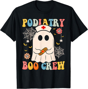 Groovy Podiatry Boo Crew Nurse Funny Ghost Halloween Nurse T-Shirt - T-Shirt | Black