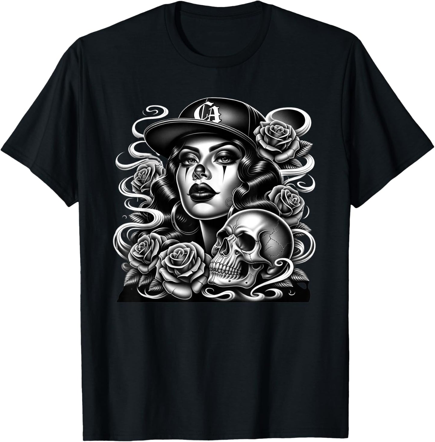 Mexican Street Culture Lowrider Beautiful Latina Women T-Shirt - T-Shirt | Black