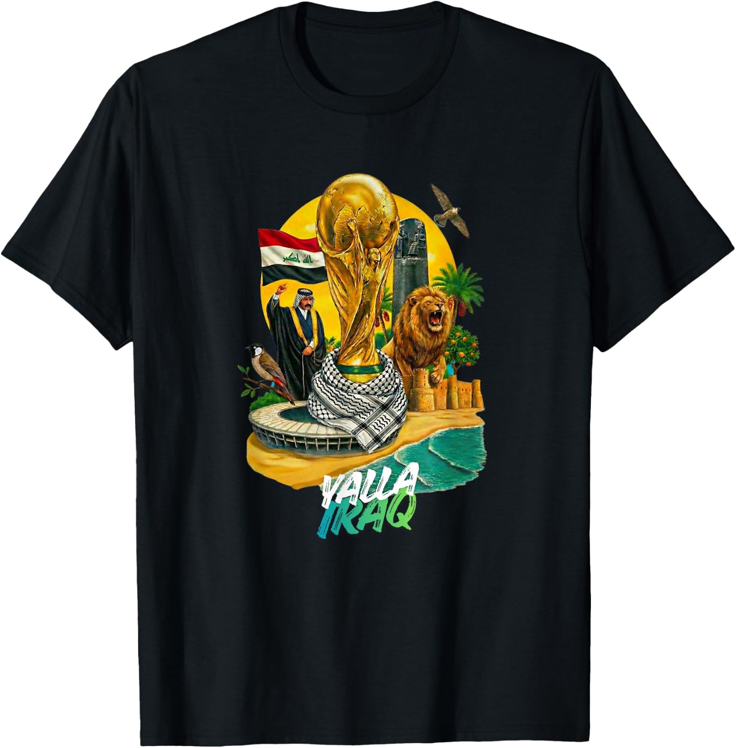 Yalla Iraq Football Fan Lions of Mesopotamia Pride T-Shirt - T-Shirt | Black