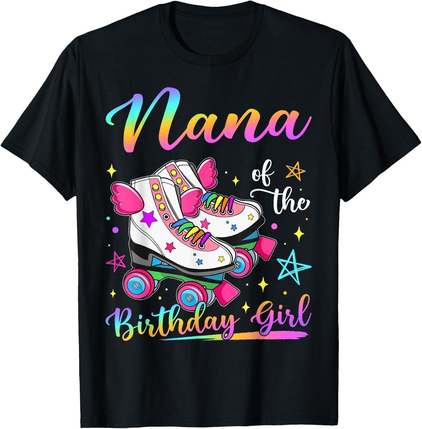 Nana Of The Birthday Girl Rolling Skate Family Matching T-Shirt - T-Shirt | Black