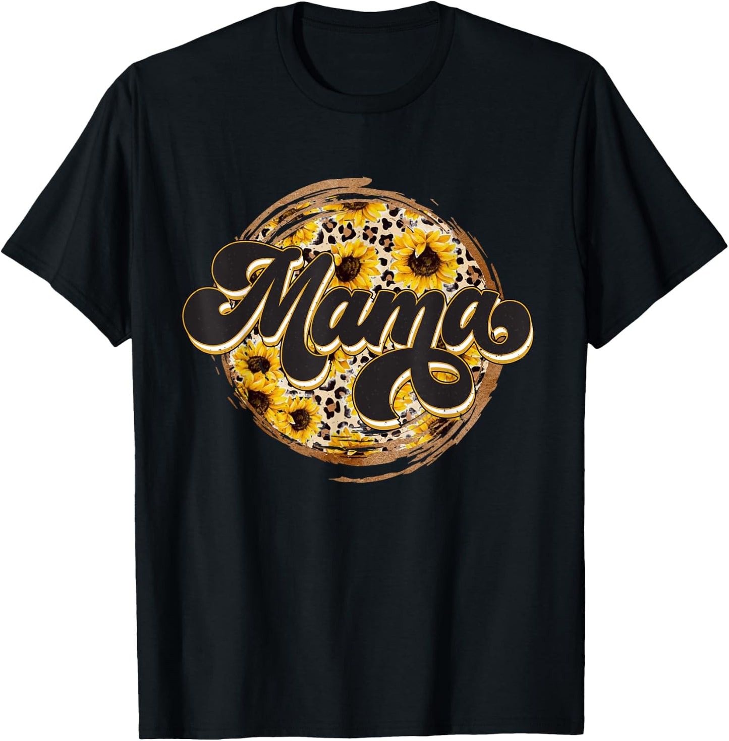 Cute Mama Cow Print Sunflower Leapard Mother's day T-Shirt - T-Shirt | Black