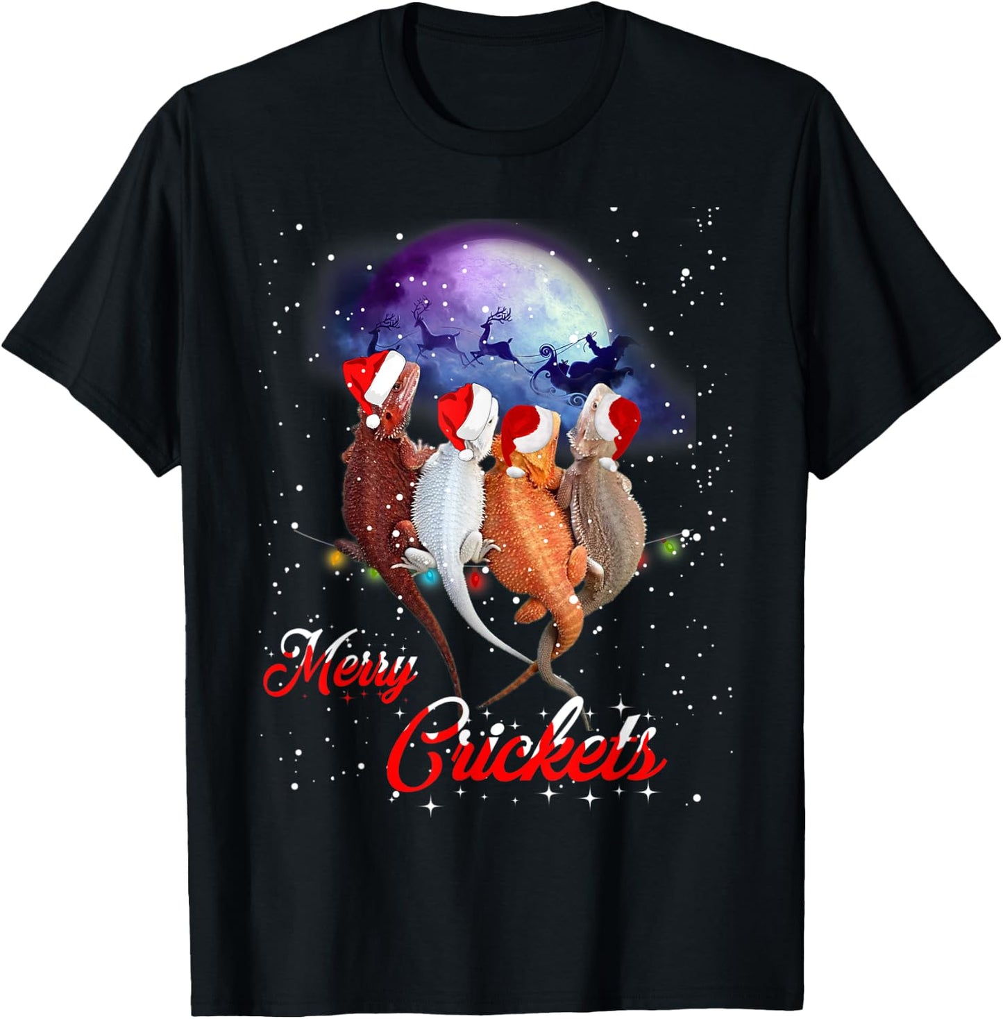 Funny Bearded Dragon Christmas Merry Crickets Gift T-Shirt - T-Shirt | Black