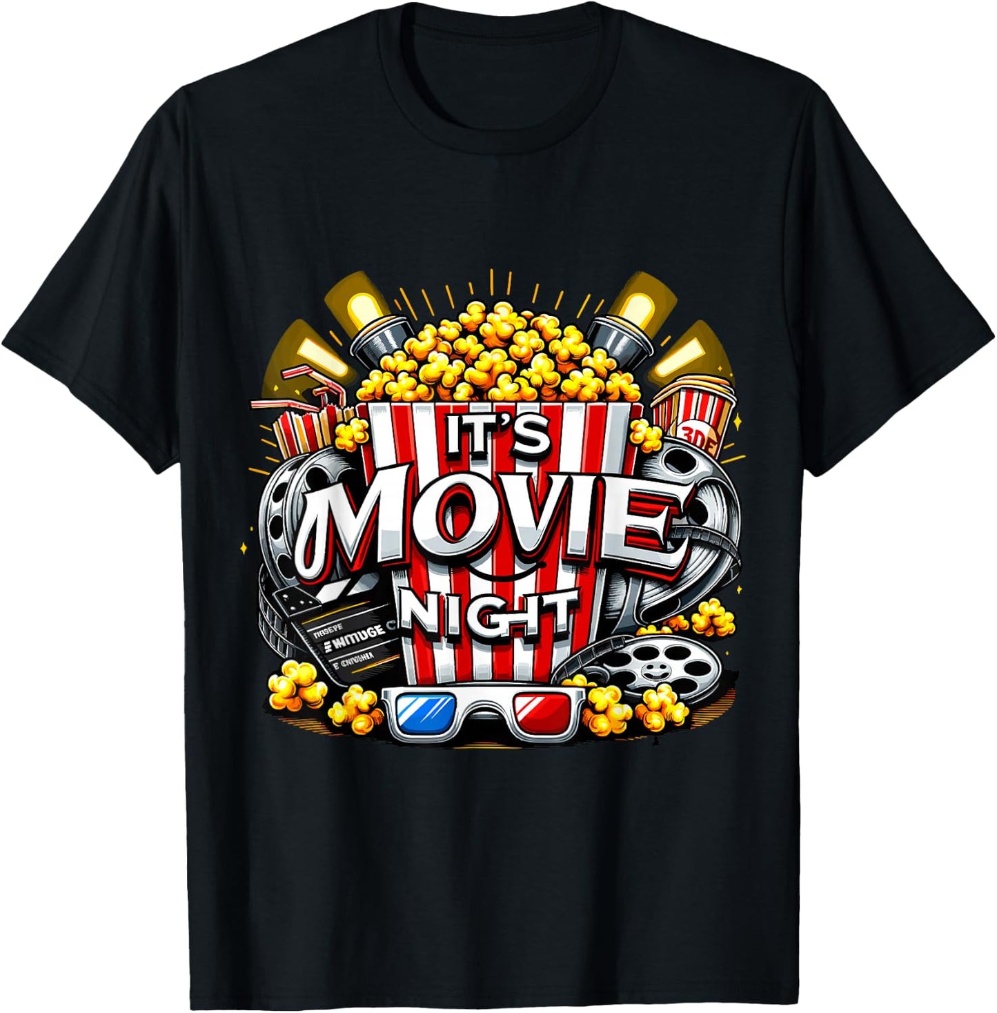 It's Movie Night Popcorn Cinema T-Shirt - T-Shirt | Black