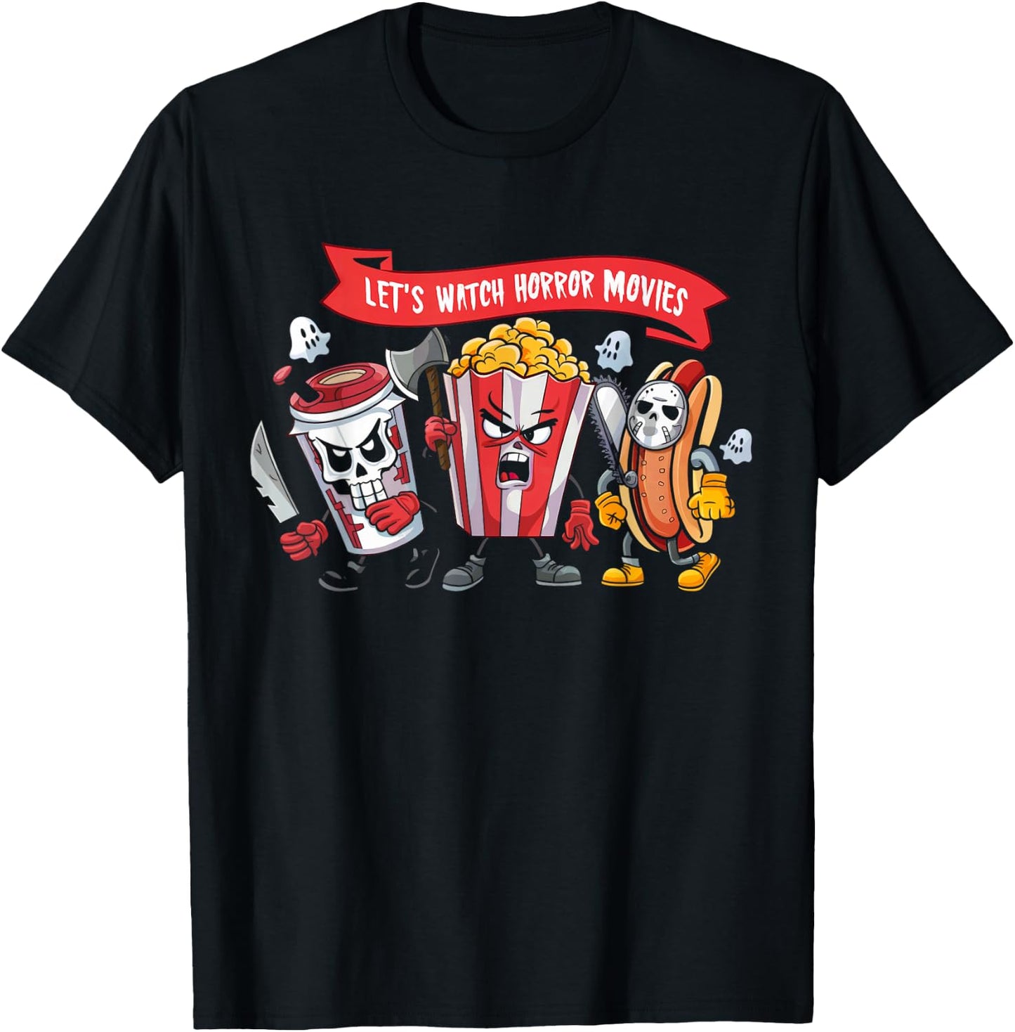 Lets Watch Horror Movies Lover Shirt Fun Halloween Skeleton T-Shirt - T-Shirt | Black