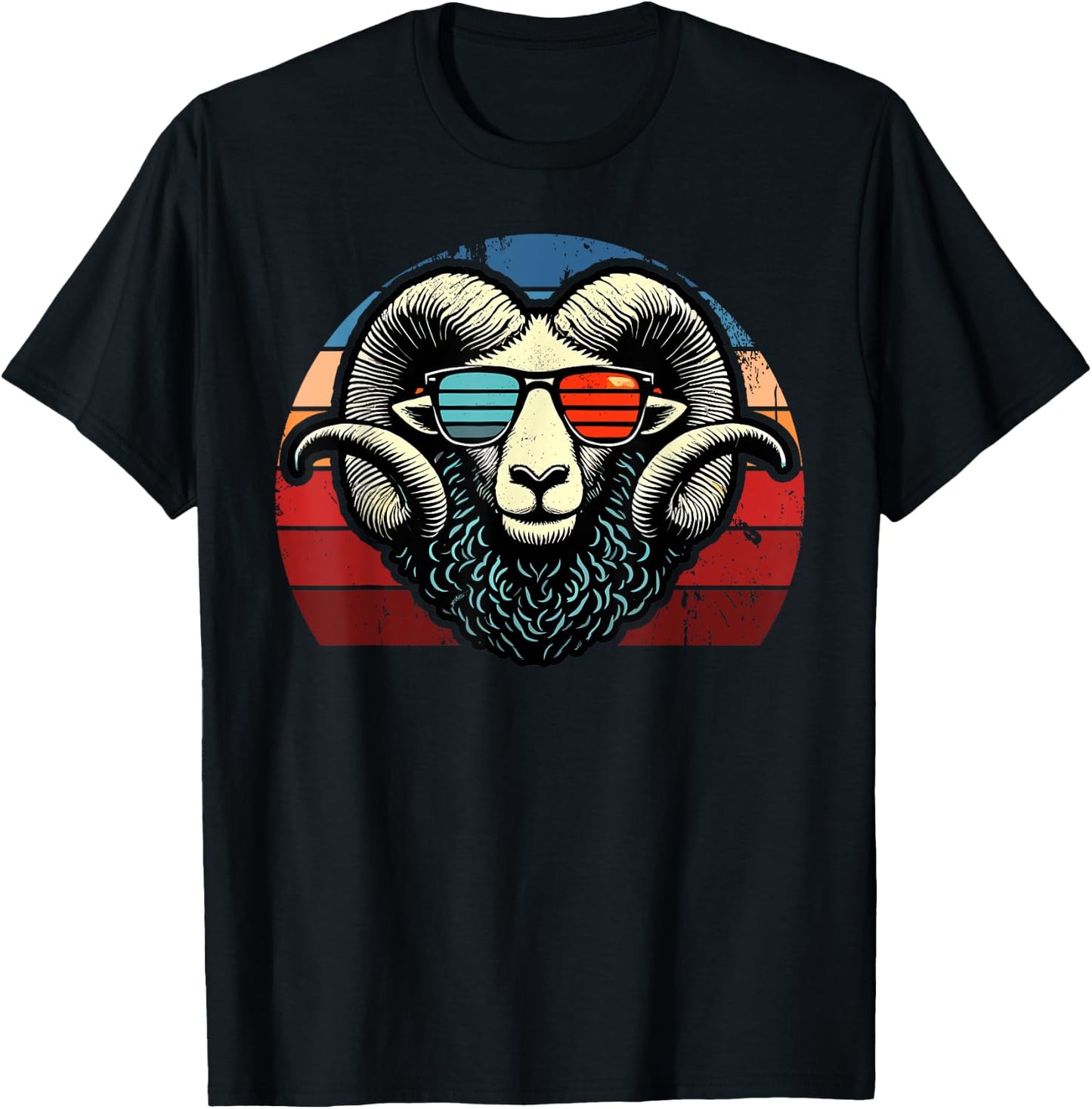 Retro Ram in Sunglasses Men Women Kids Novelty Funny Ram T-Shirt - T-Shirt | Black