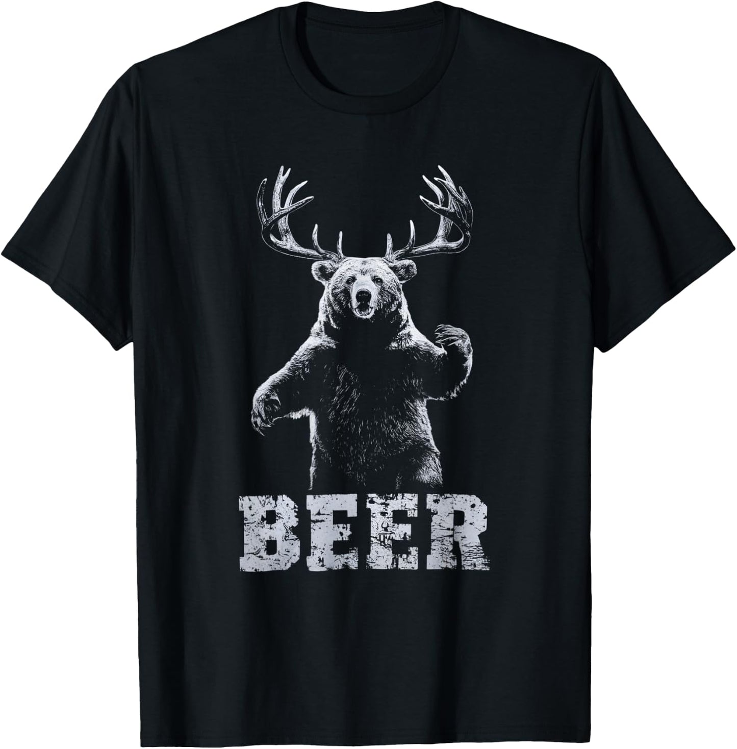 Vintage Bear Deer Hunter Funny Beer Drinker and Hunting T-Shirt - T-Shirt | Black