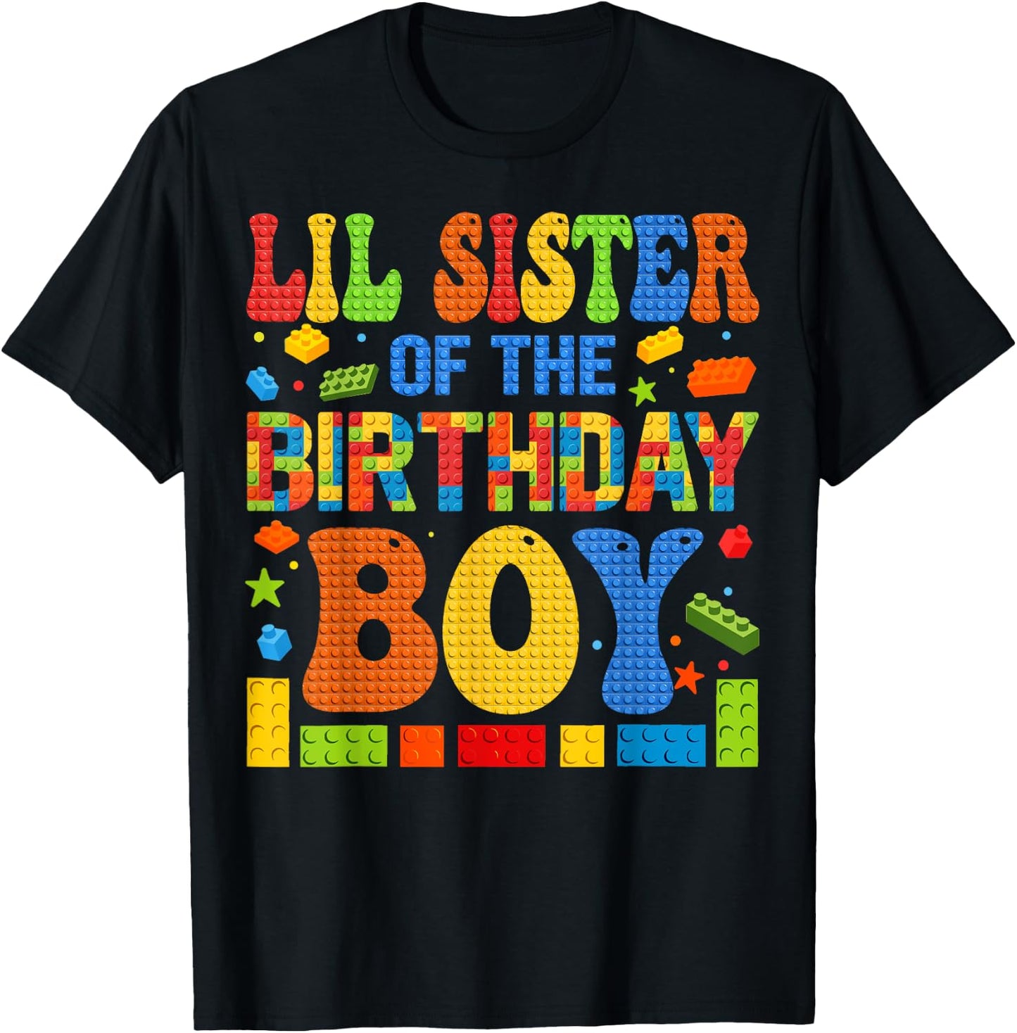 Lil Sister Of The Birthday Boy Building Block Birthday Party T-Shirt - T-Shirt | Black