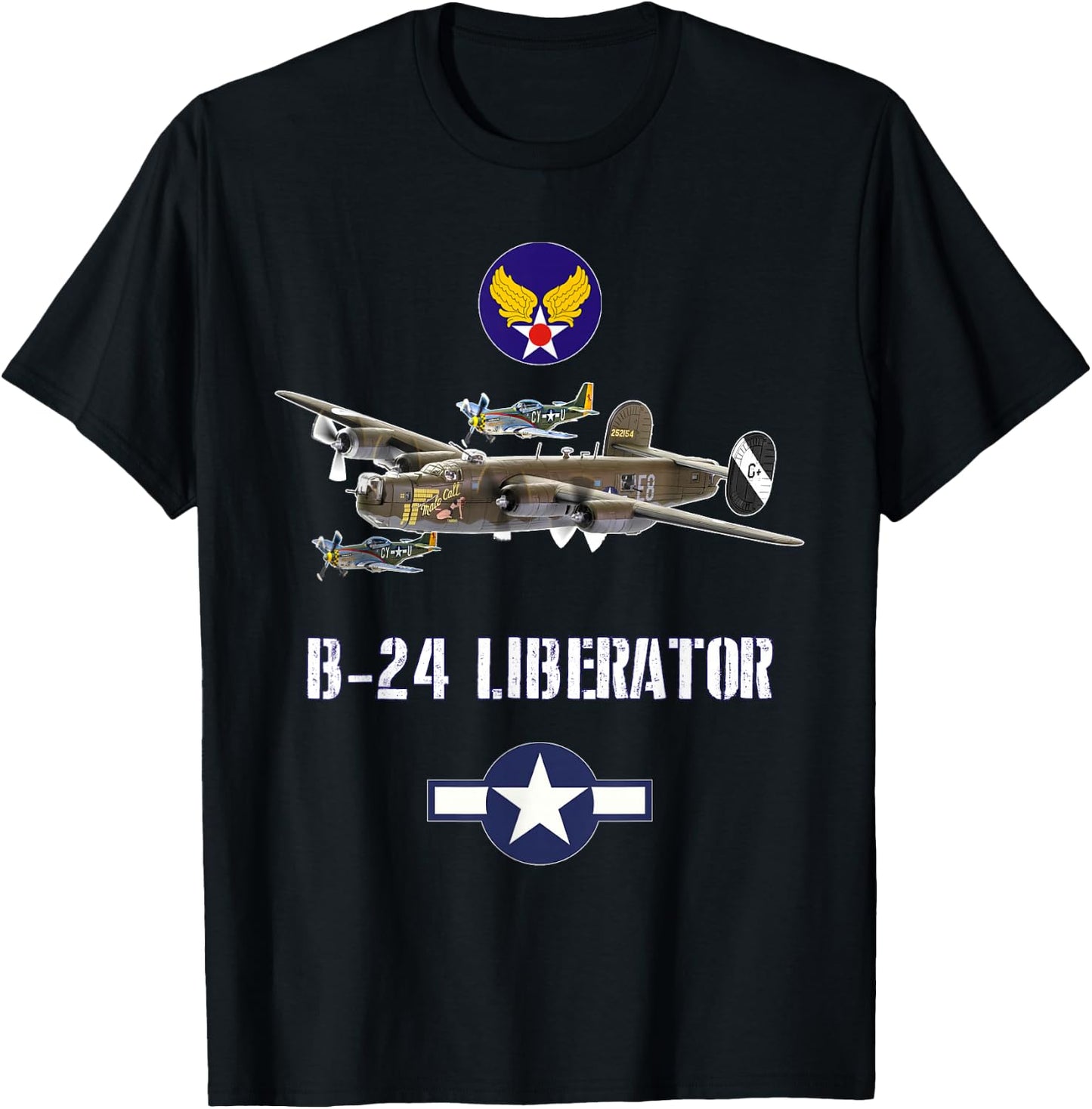 USAAF B-24 Liberator WW2 Bomber Airplane T-Shirt - T-Shirt | Black