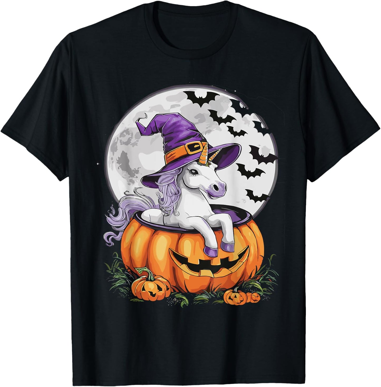 Cute Unicorn Halloween Girls Women Witchy Unicorn Halloween T-Shirt - T-Shirt | Black